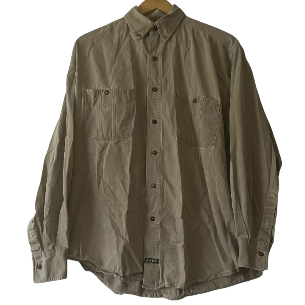 American Eagle Outfitters Mens Long Sleeve Button Down Shirt Khaki Neutral M